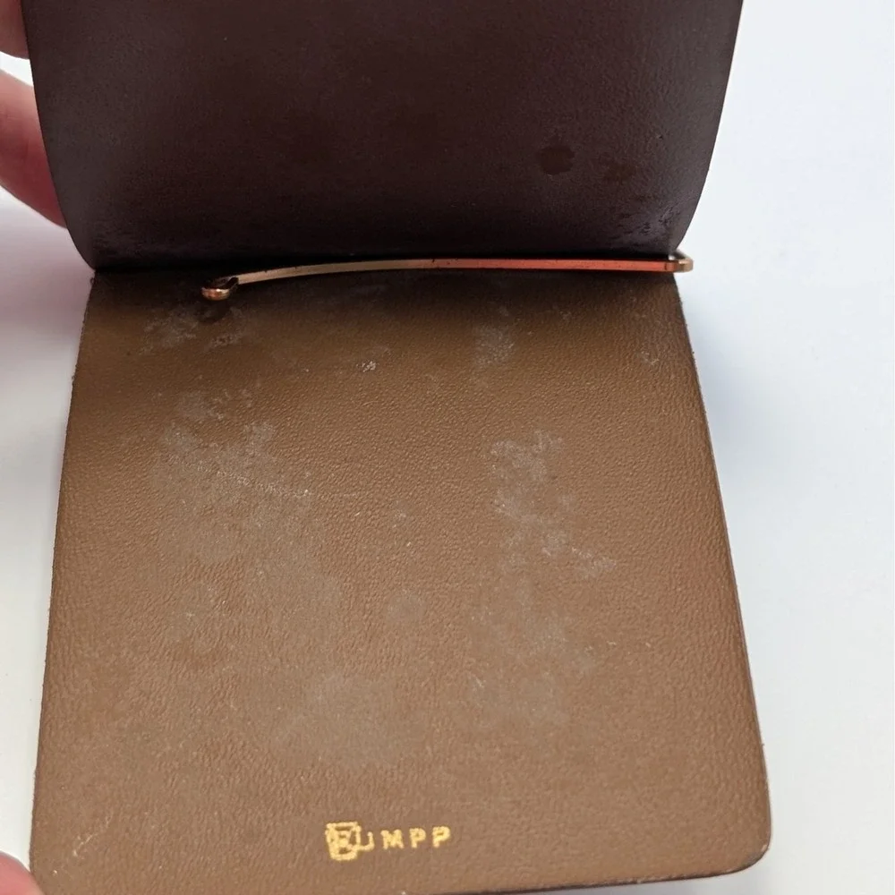 VTG Rumpp Brown Leather Billfold Wallet Match-Mates Dollar Bill Ads Gold Frame